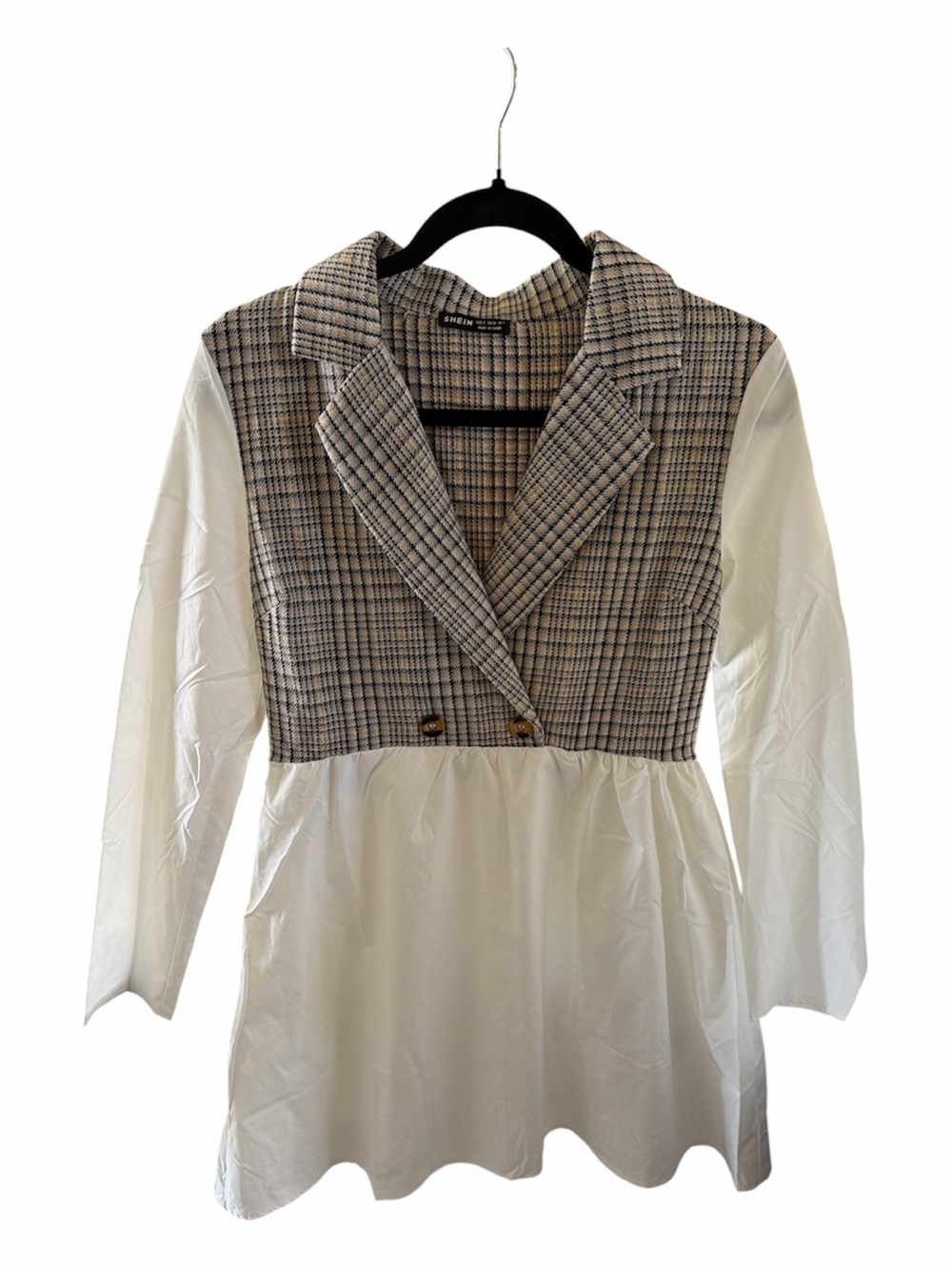 SHEIN Plaid Cropped Blazer Top with White Peplum